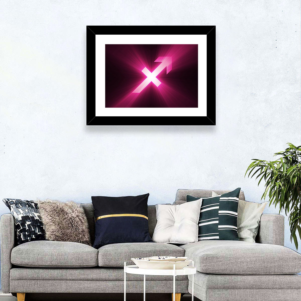 Cosmic Sagittarius Symbol Wall Art in a room, landscape