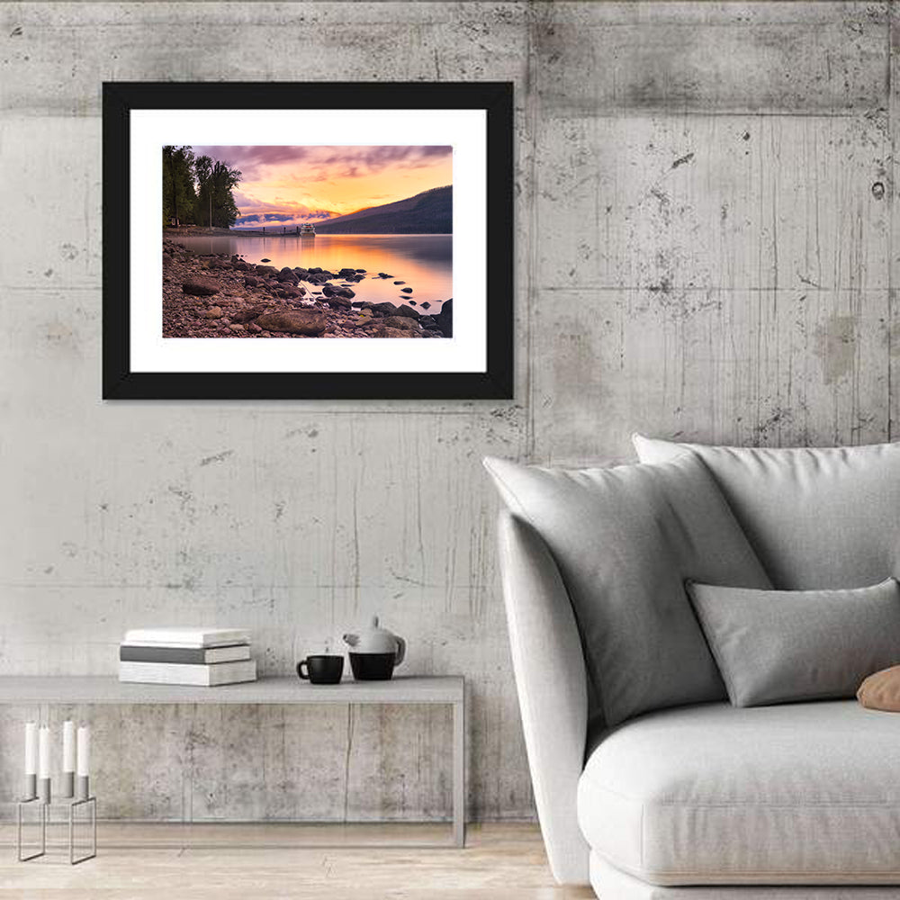 Lake Mcdonald Sunset Reflection Wall Art in a room, landscape