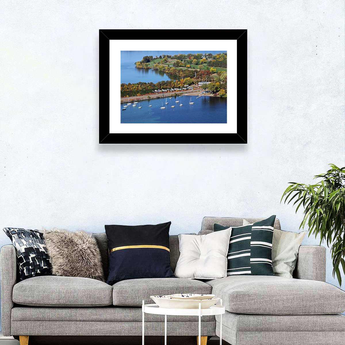 Lake Wissota Aerial Wall Art in a room, landscape