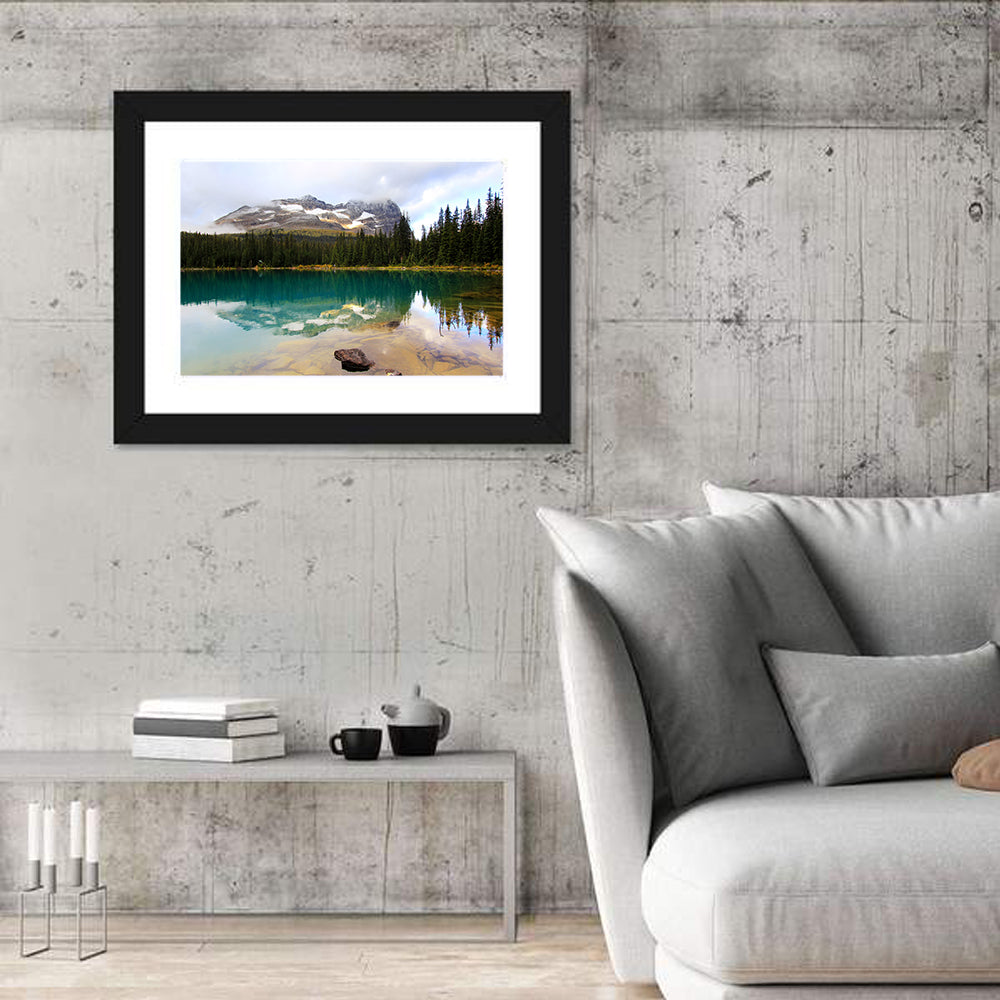 Lake O Hara Mountain Reflection Wall Art in a room, landscape