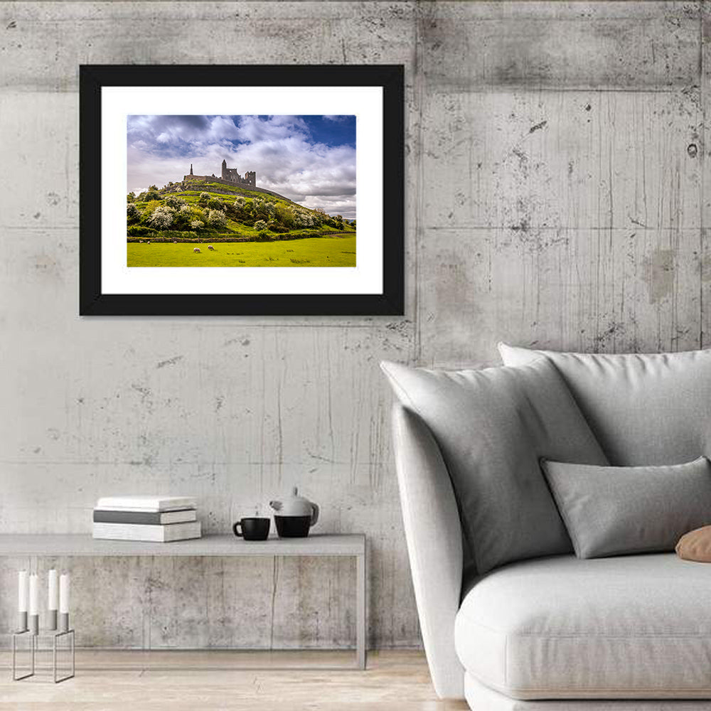 Rock of Cashel Ruins Wall Art in a room, landscape