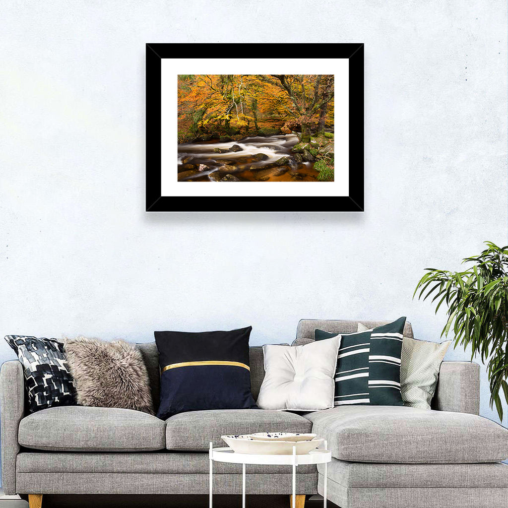 Dartmoor Autumn River in Golden Forest Wall Art