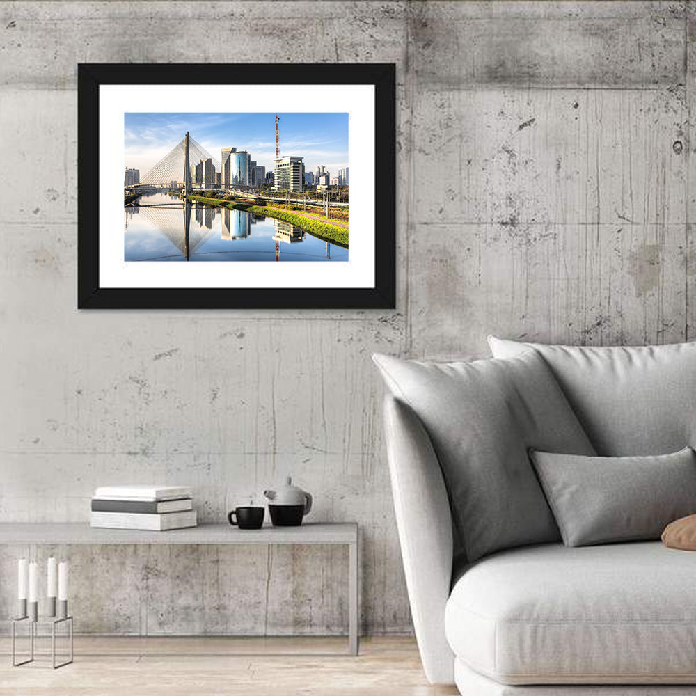 Estaiada Bridge Reflections Wall Art in a room, landscape