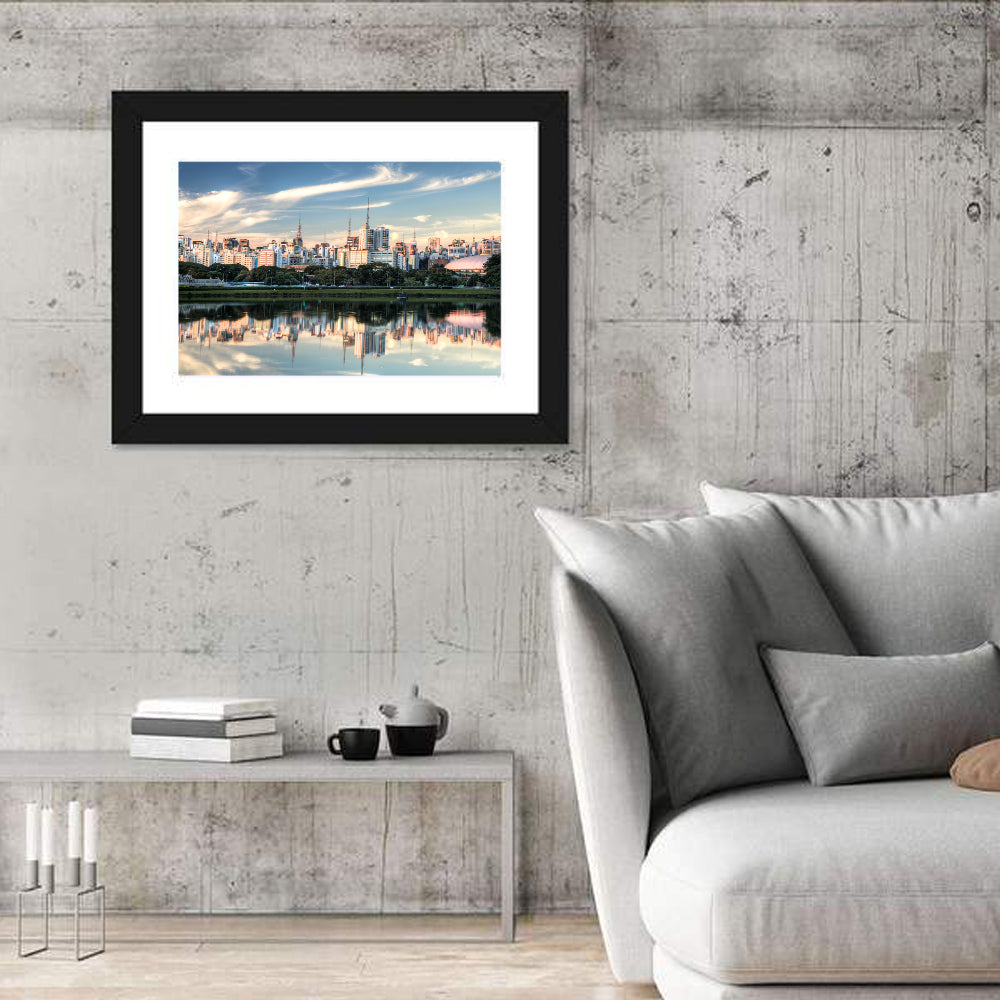 Ibirapuera Park Golden Hour Reflection Wall Art in a room, landscape