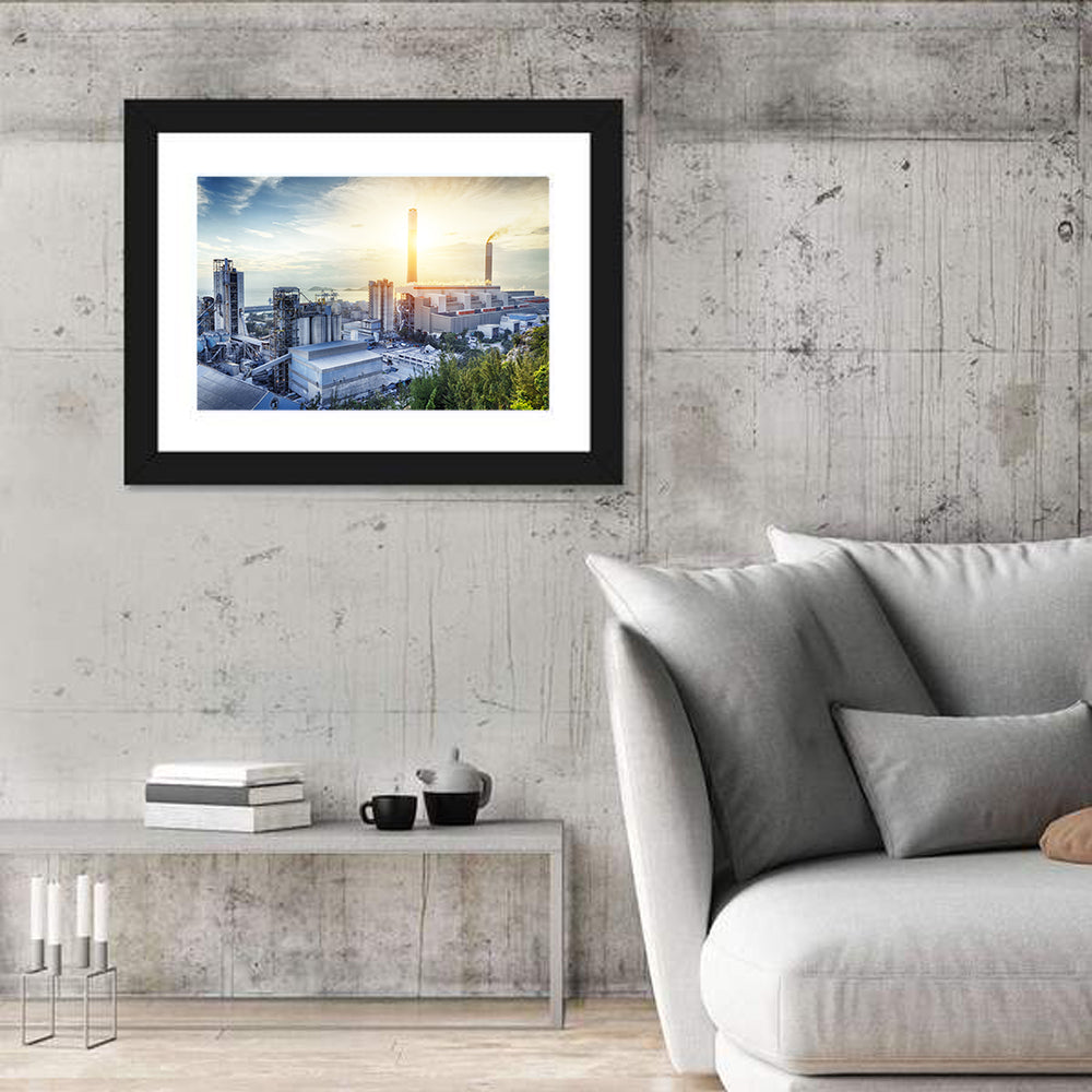 Coastal Power Plant at Sunrise Wall Art in a room, landscape