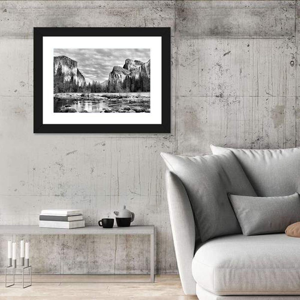 Yosemite Valley Winter View Wall Art in a room, landscape