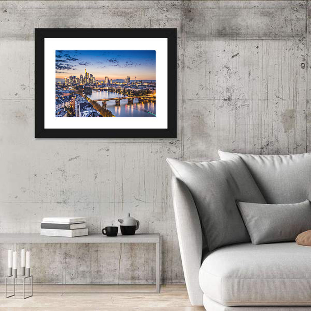 Frankfurt Twilight Skyline Wall Art in a room, landscape
