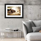 Sepia Steam Locomotive on Rusted Tracks Wall Art