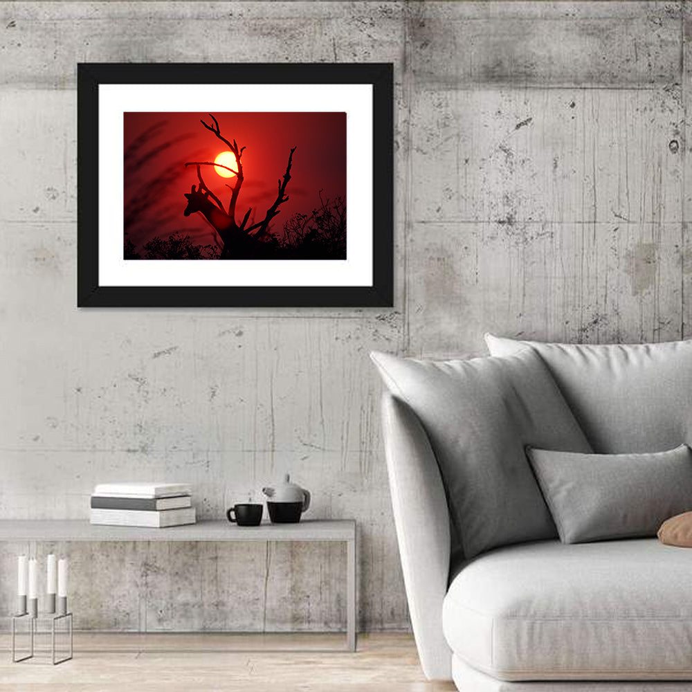 Giraffe Silhouette at Sunset Wall Art
