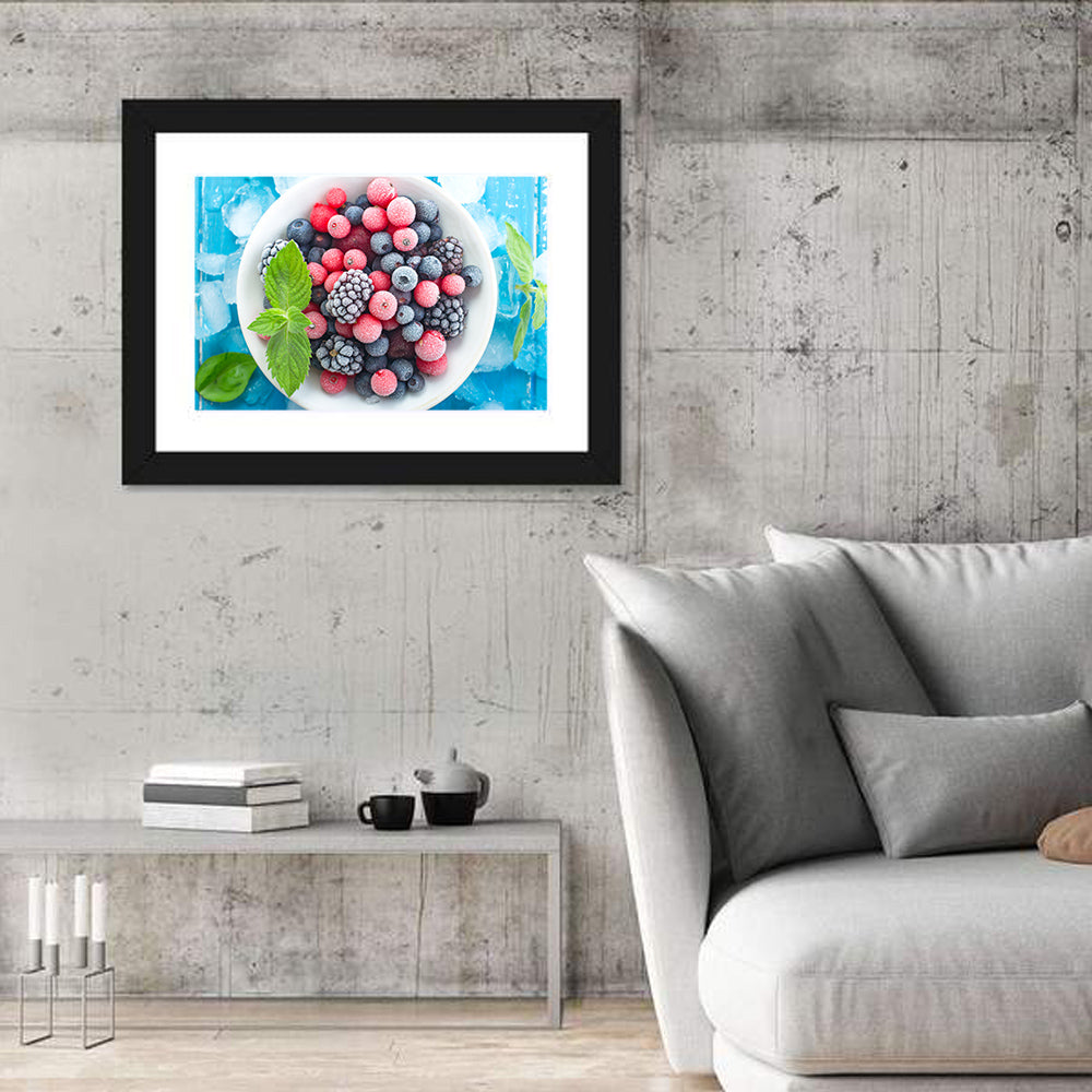 Frozen Berry Bowl Wall Art in a room, landscape
