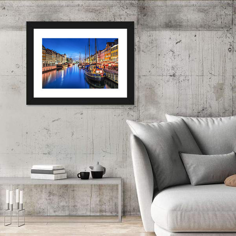 Nyhavn Canal at Dusk Wall Art in a room, landscape