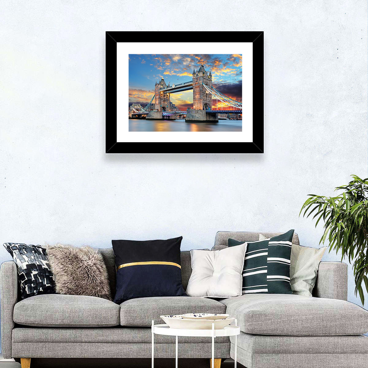 Tower Bridge at Sunset Wall Art in a room, landscape