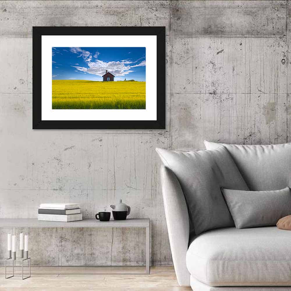 Red Barn in Golden Wheat Field Wall Art