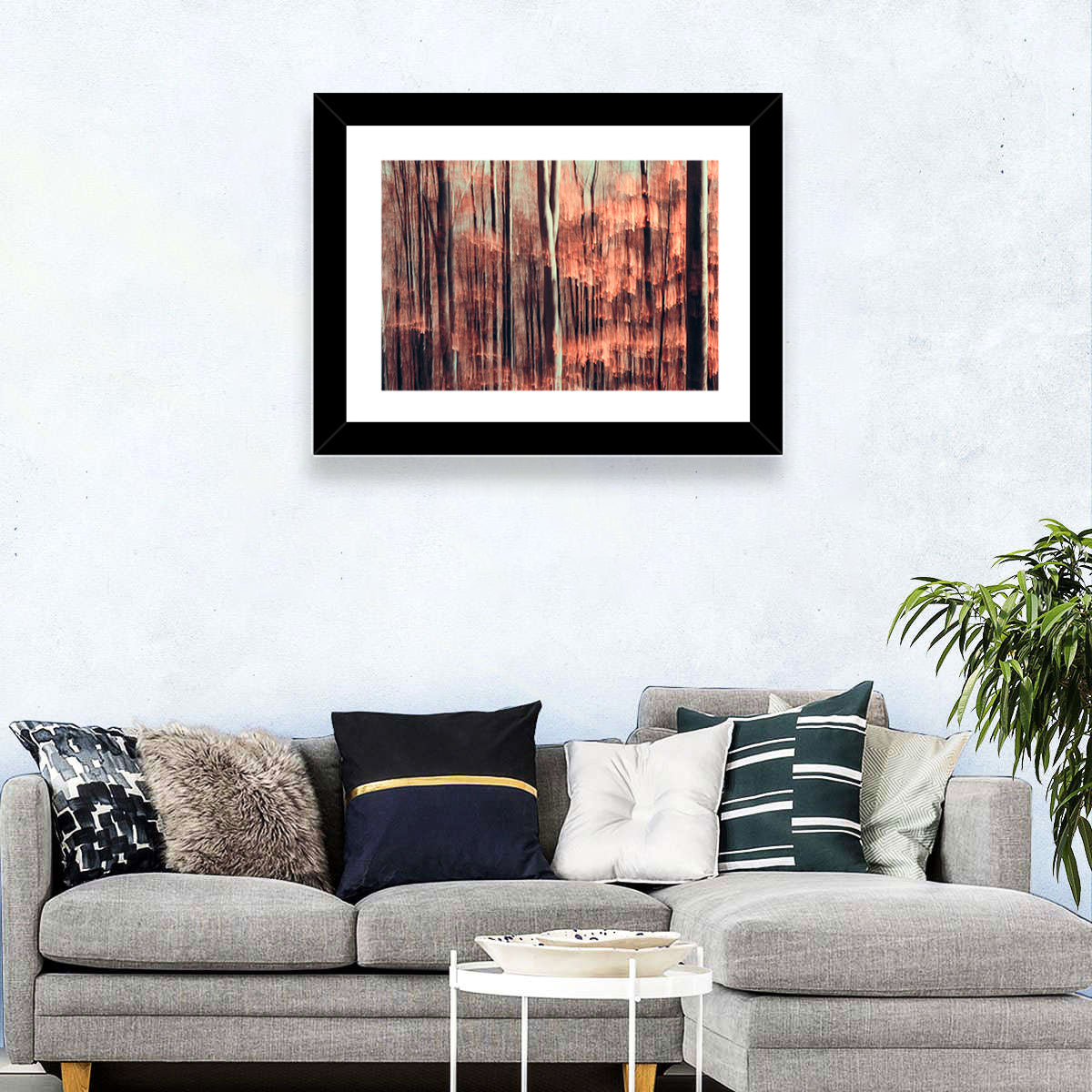 Autumn Forest Blur Wall Art in a room, landscape