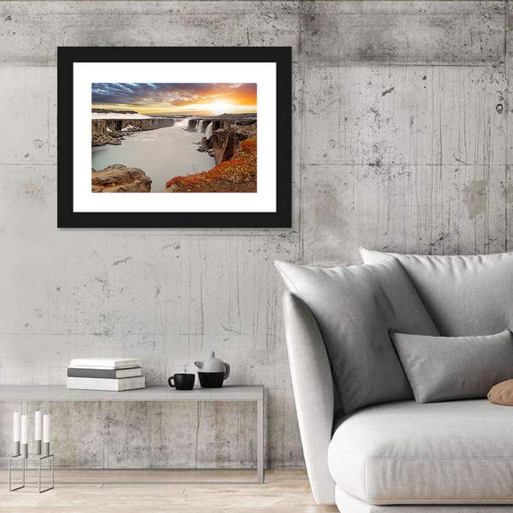 Selfoss Waterfall at Sunset Wall Art
