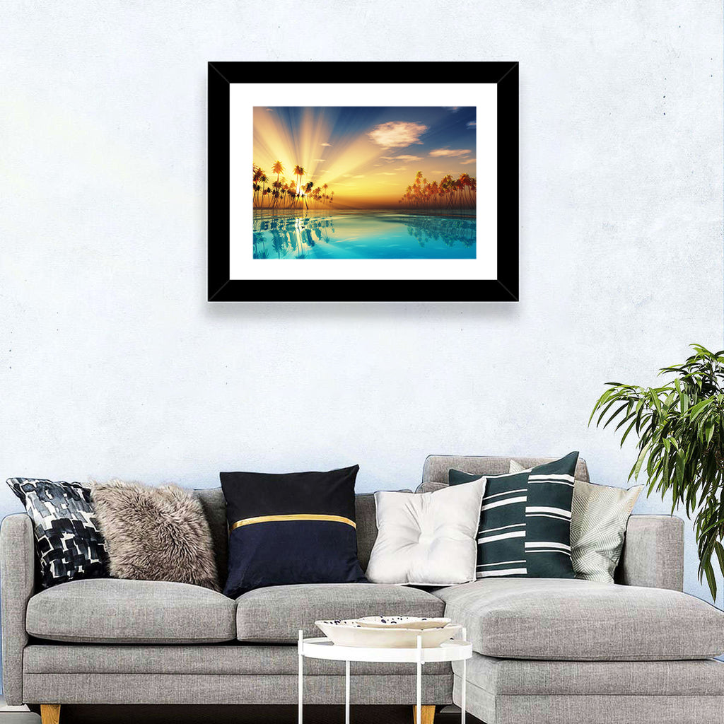 Turquoise Sunset Over Palm Island Wall Art