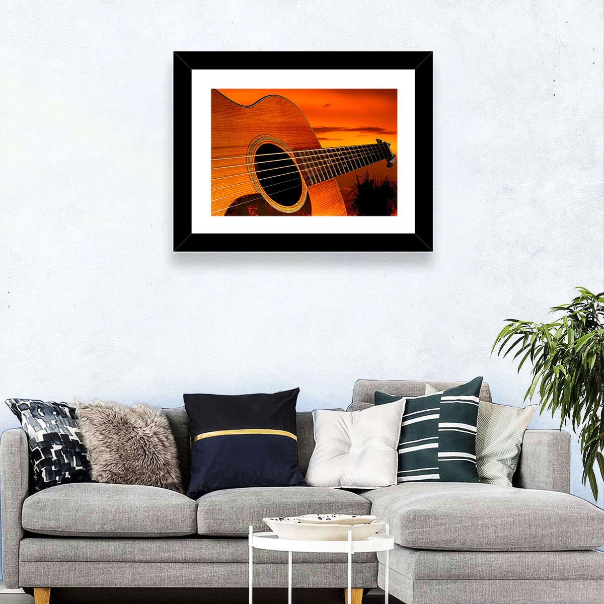 Acoustic Guitar Sunset Wall Art