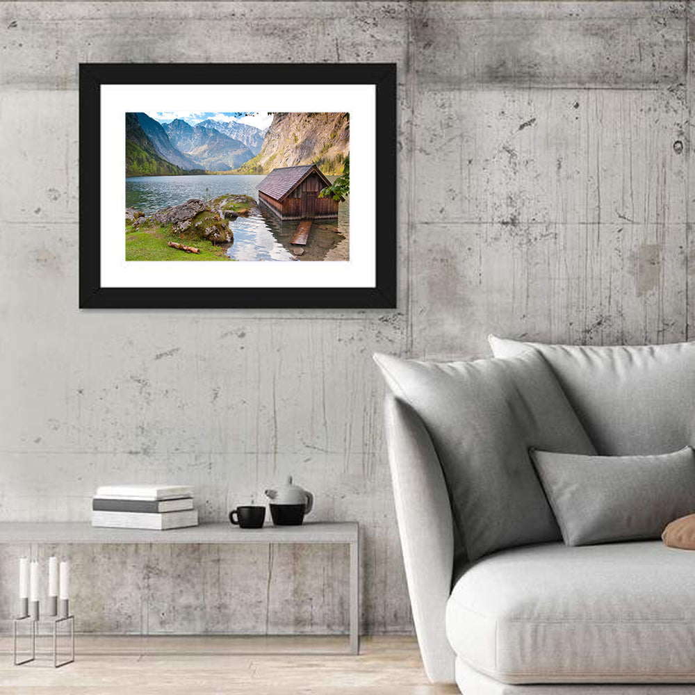 Obersee Boathouse at Königssee Wall Art in a room, landscape
