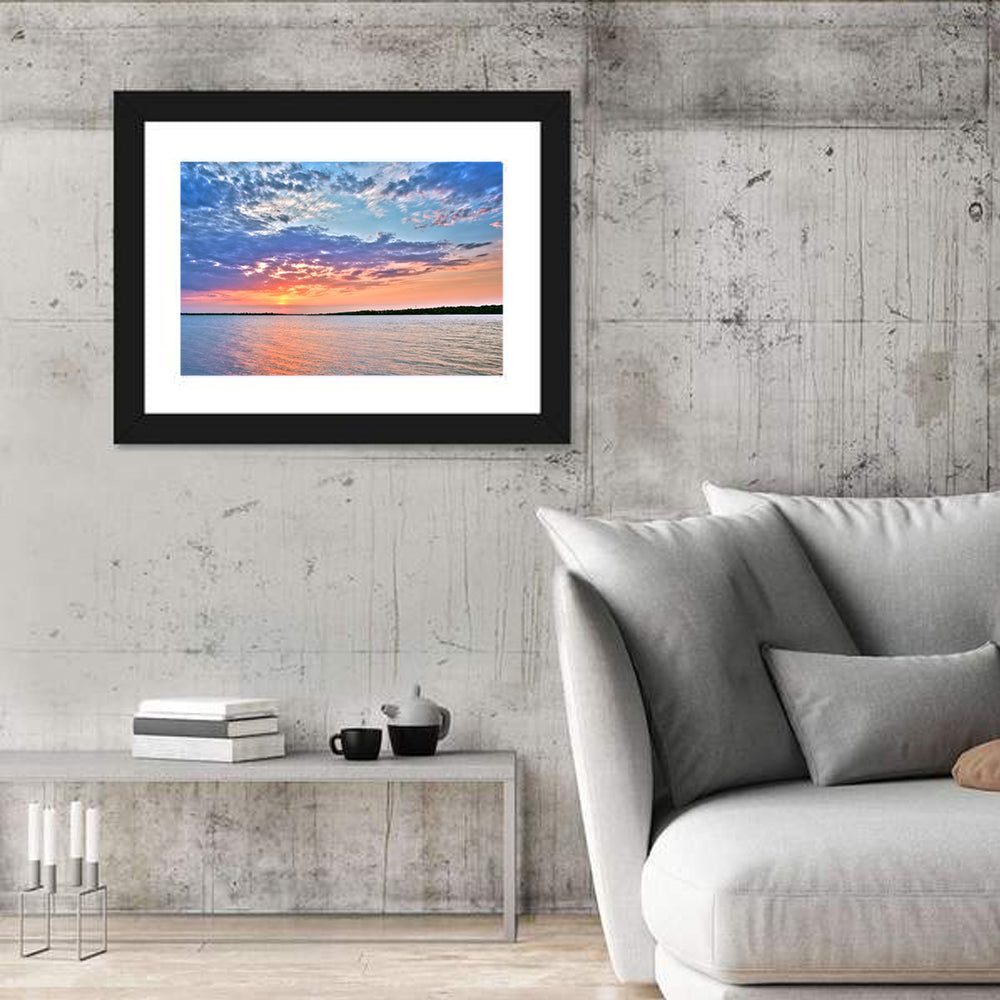 Cloudy Lake Sunset Wall Art