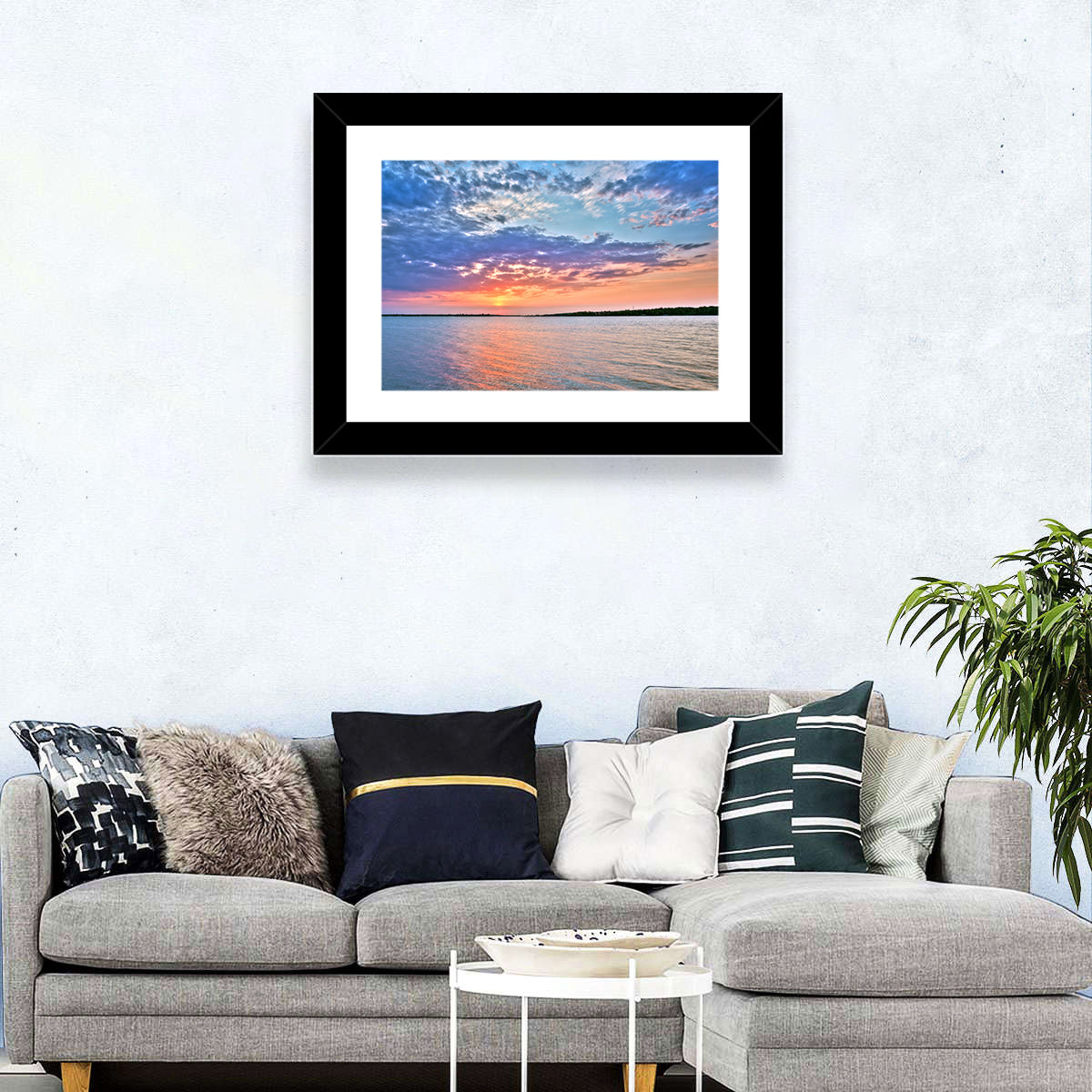 Cloudy Lake Sunset Reflection Wall Art