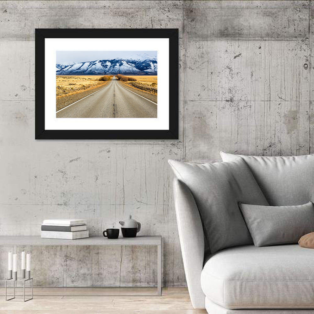El Calafate Road with Snow Peaks Wall Art in a room, landscape