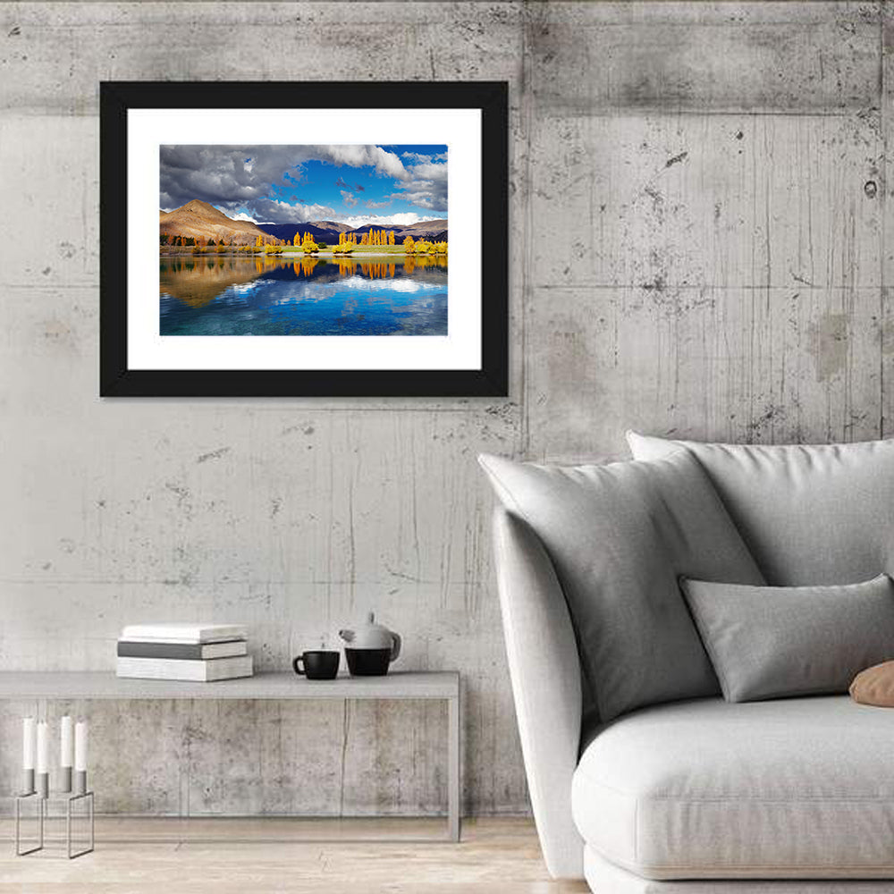 Lake Tekapo Autumn Reflection Wall Art in a room, landscape