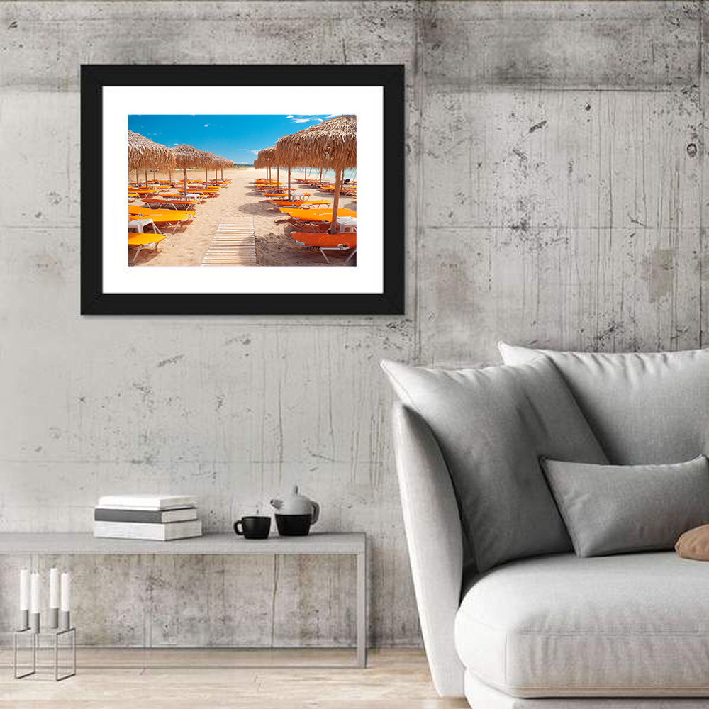 Beach Boardwalk with Orange Loungers Wall Art