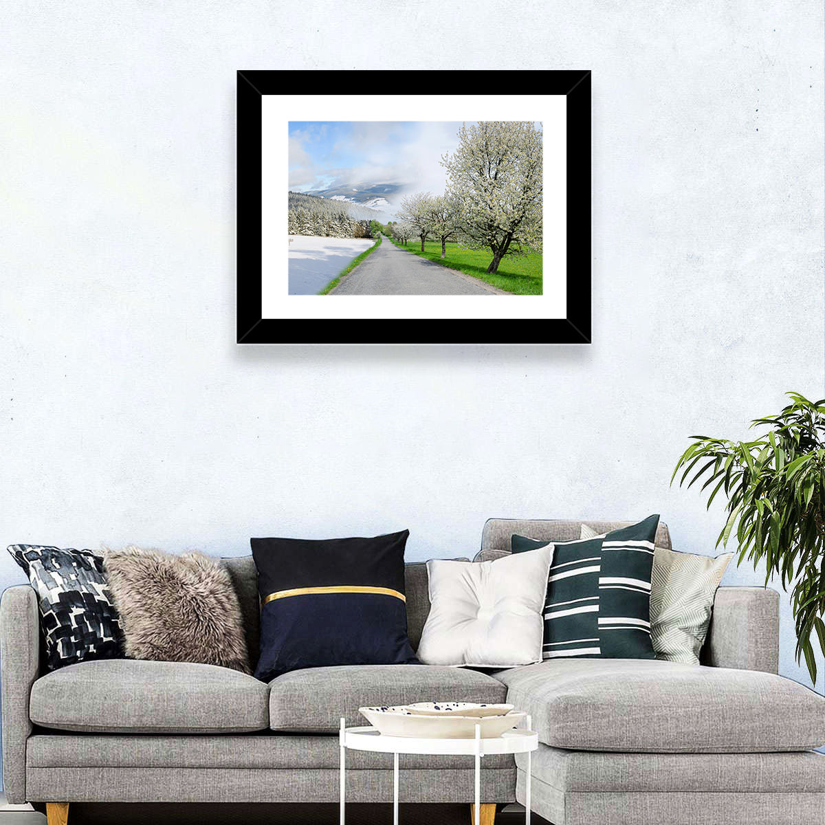 Season Change Road to Snowy Mountain Wall Art