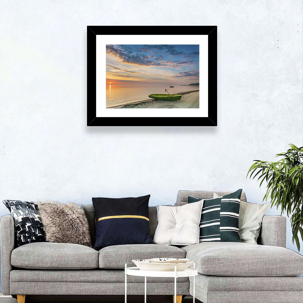 Green Rowboat at Sunrise Wall Art