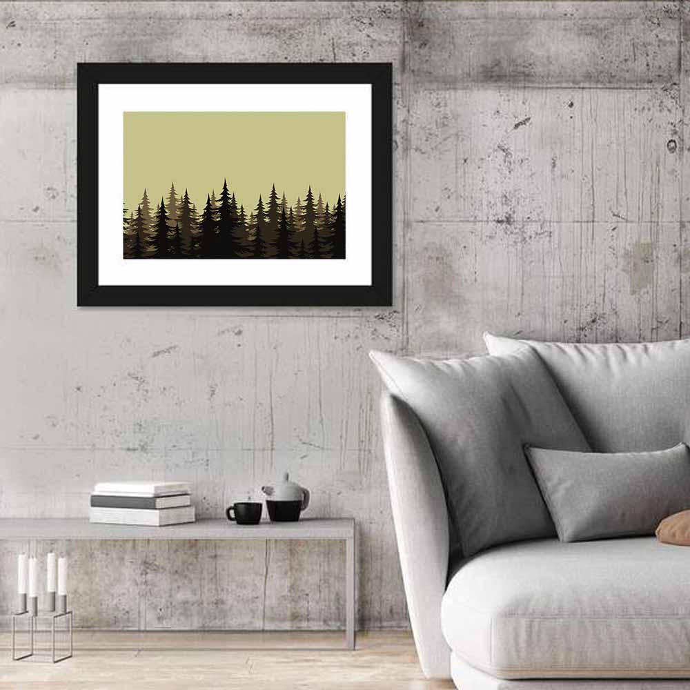 Fir Tree Silhouettes Wall Art in a room, landscape