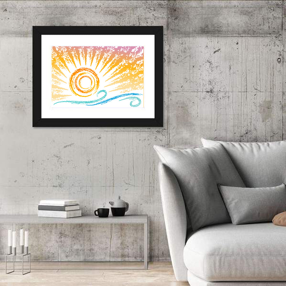 Sun and Waves Illustration Wall Art
