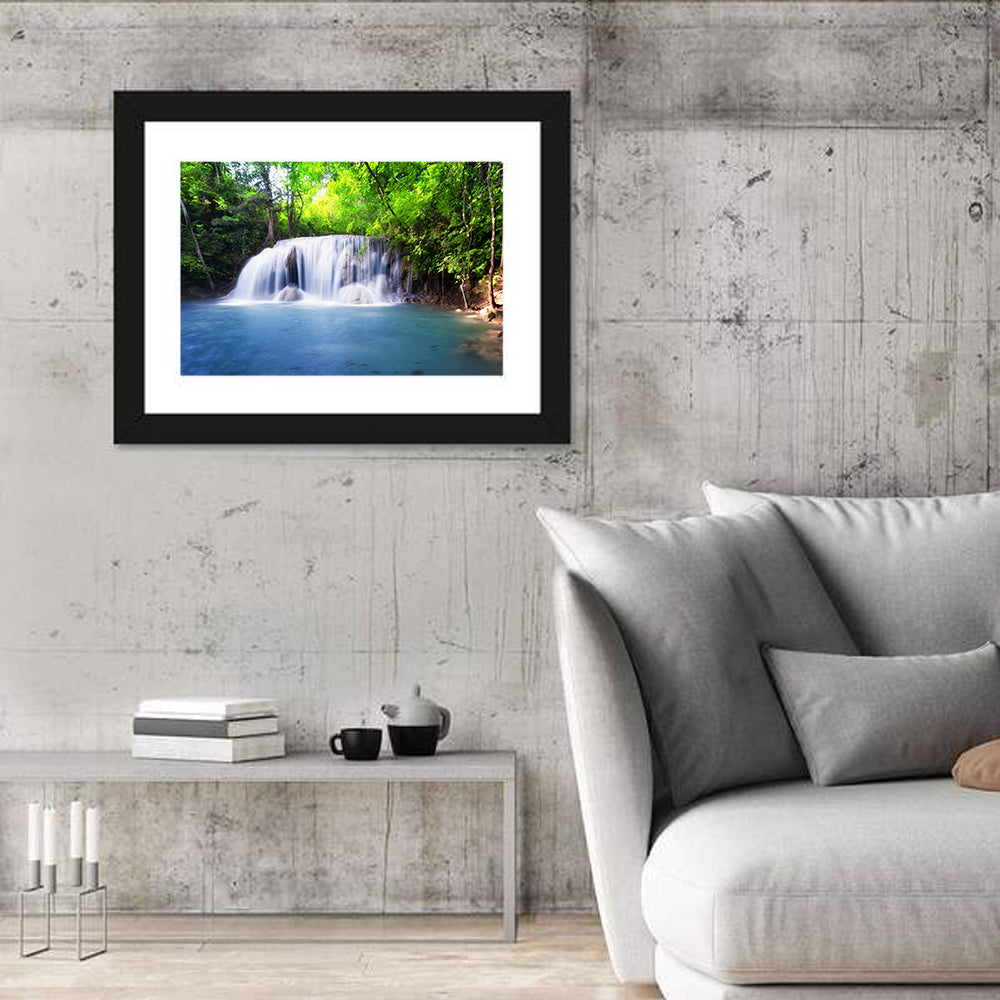 Erawan Waterfall Emerald Pool Wall Art in a room, landscape