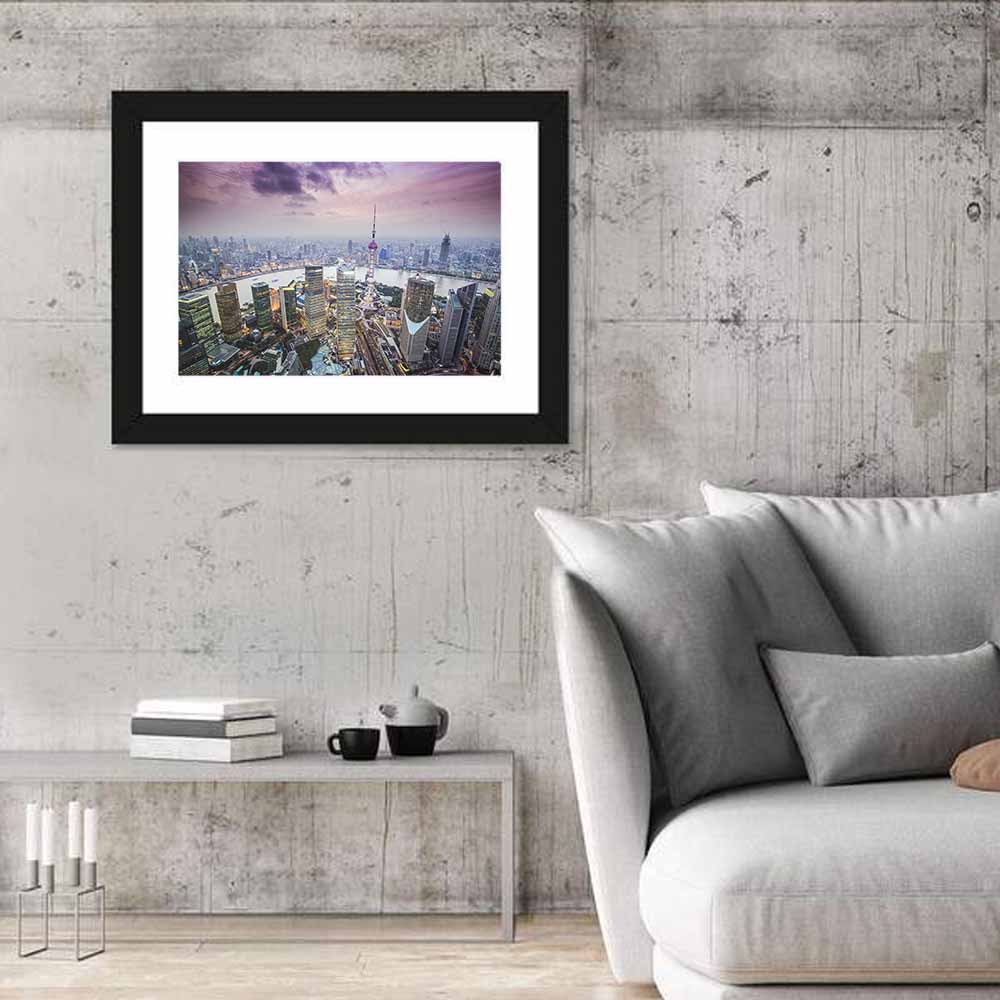 Pudong Cityscape Wall Art in a room, landscape