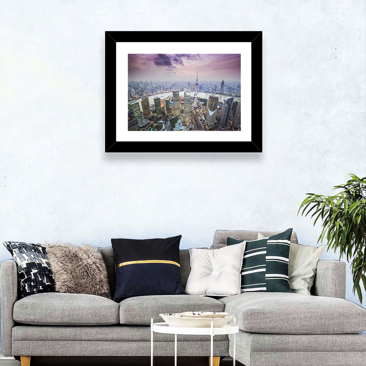 Pudong Cityscape Wall Art in a room, landscape