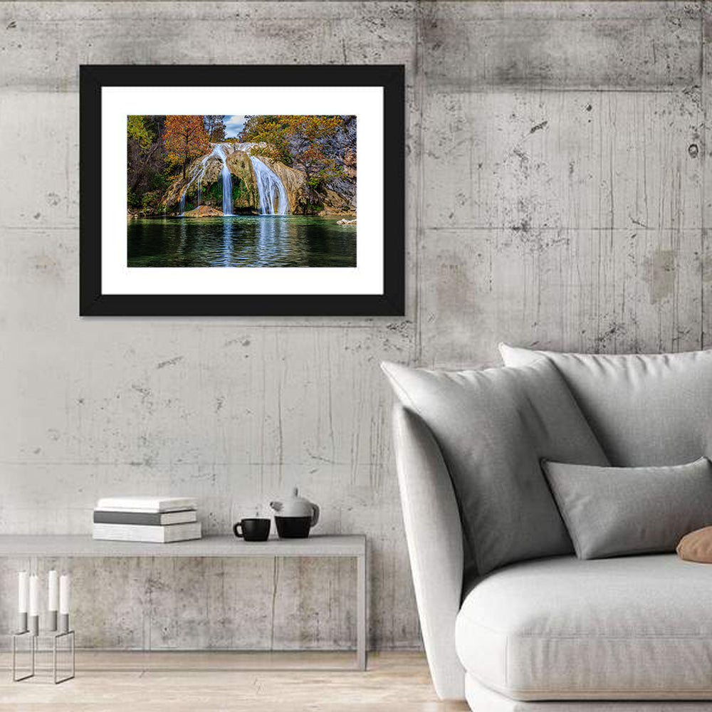 Turner Falls Waterfall Wall Art in a room, landscape