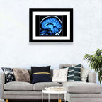 Sagittal Brain Mri Scan in Blue Wall Art