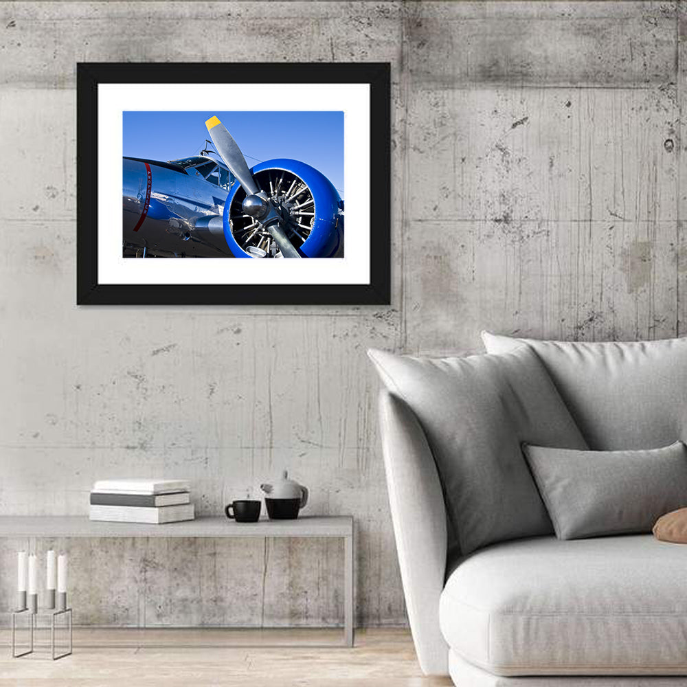 Vintage Radial Engine Close-up Wall Art in a room, landscape