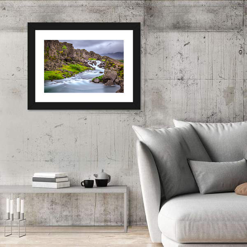 Öxarárfoss Stream, Þingvellir Wall Art in a room, landscape