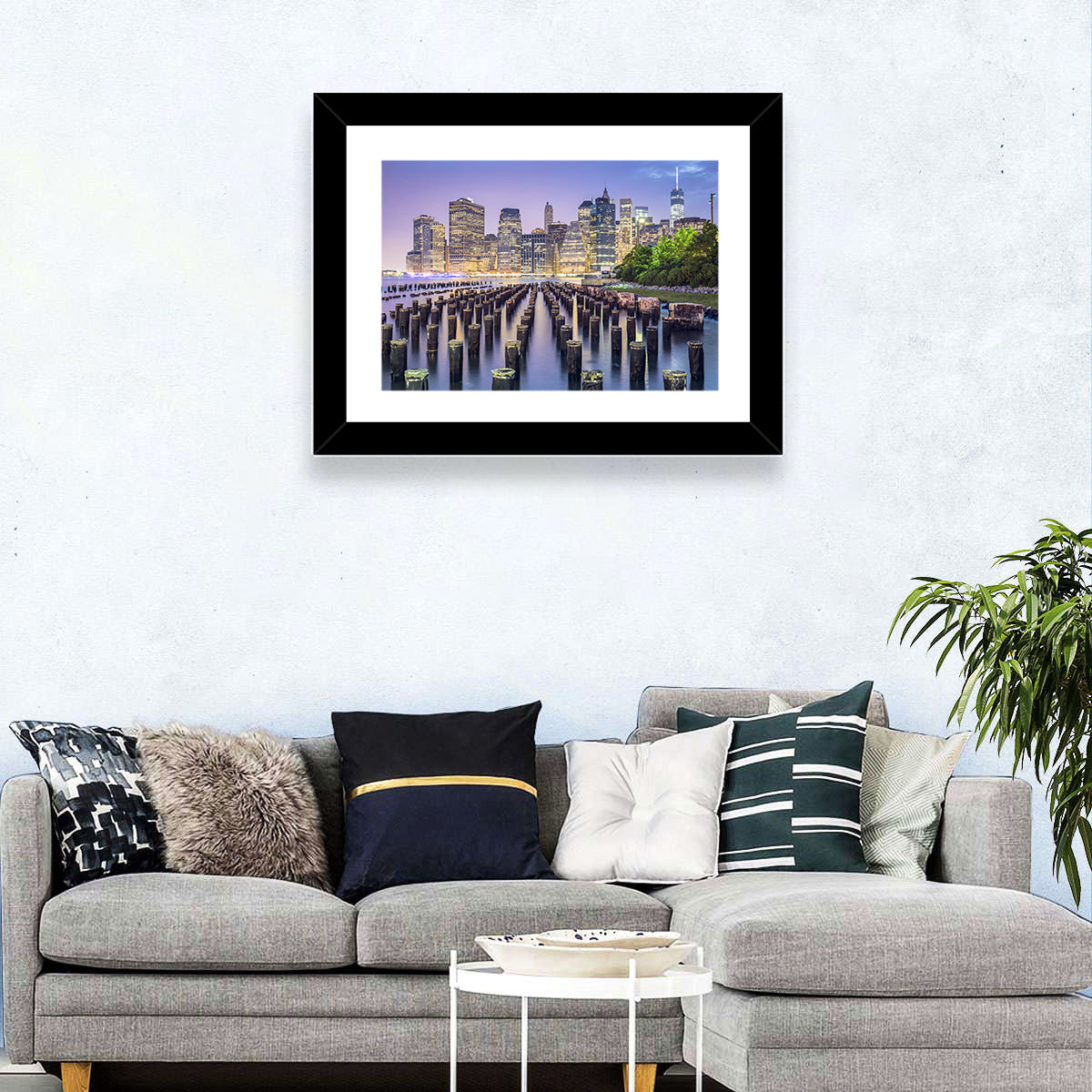 Manhattan Skyline at Twilight Wall Art in a room, landscape