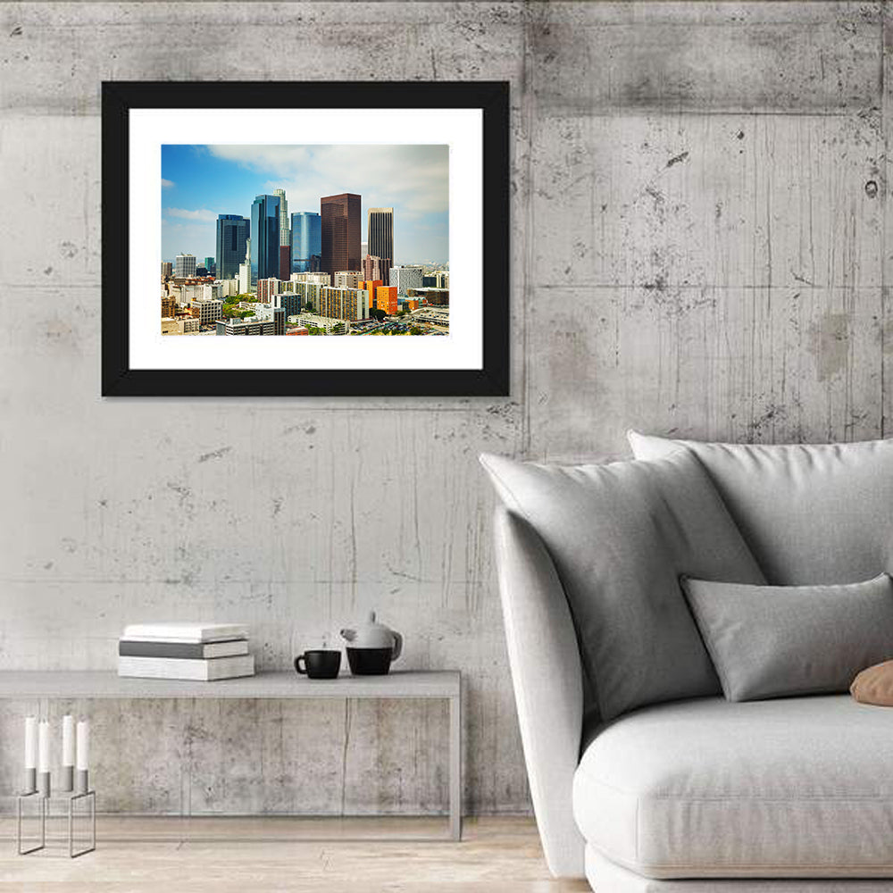 Downtown Los Angeles Skyline Cityscape Wall Art in a room, landscape