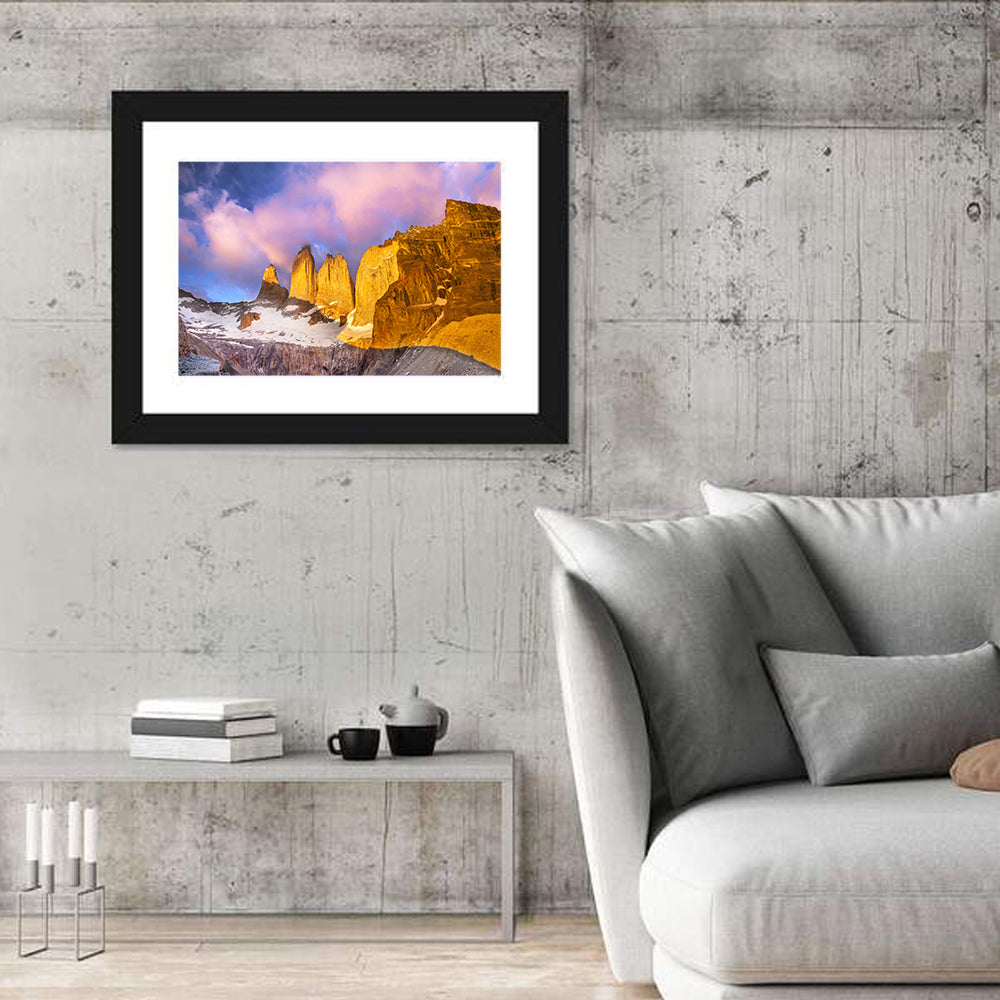 Torres Del Paine Alpenglow Wall Art in a room, landscape