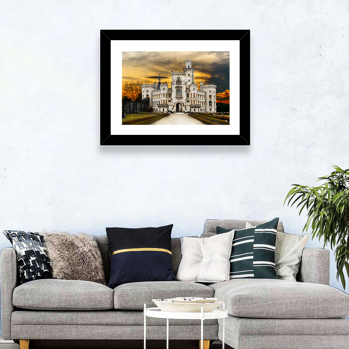Hluboká Castle at Sunset Wall Art in a room, landscape