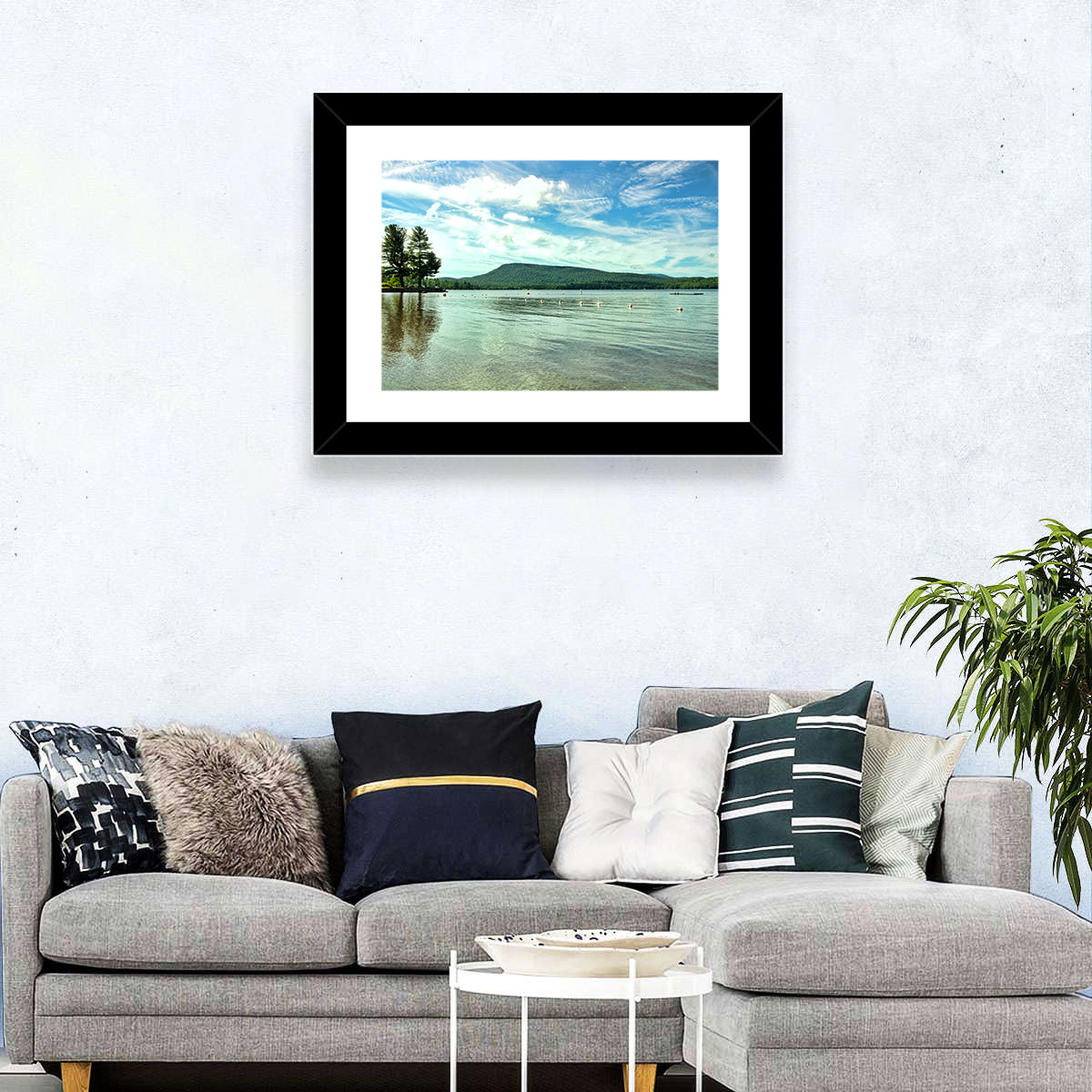 Lake Pleasant Reflections Wall Art in a room, landscape