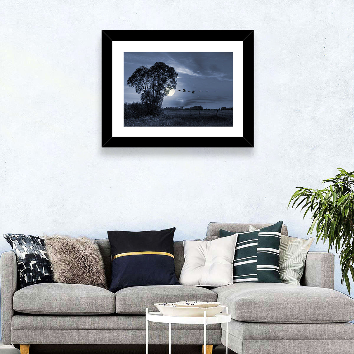 Full Moon Village Night Wall Art