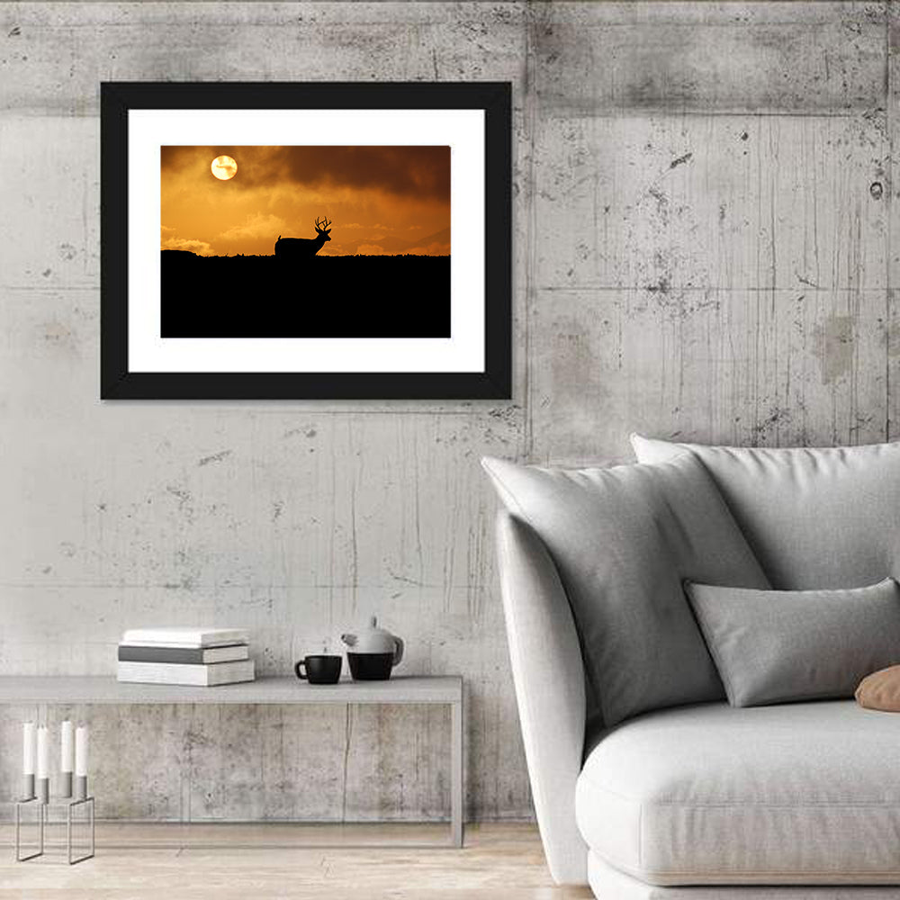 Deer at Sunset Wall Art in a room, landscape