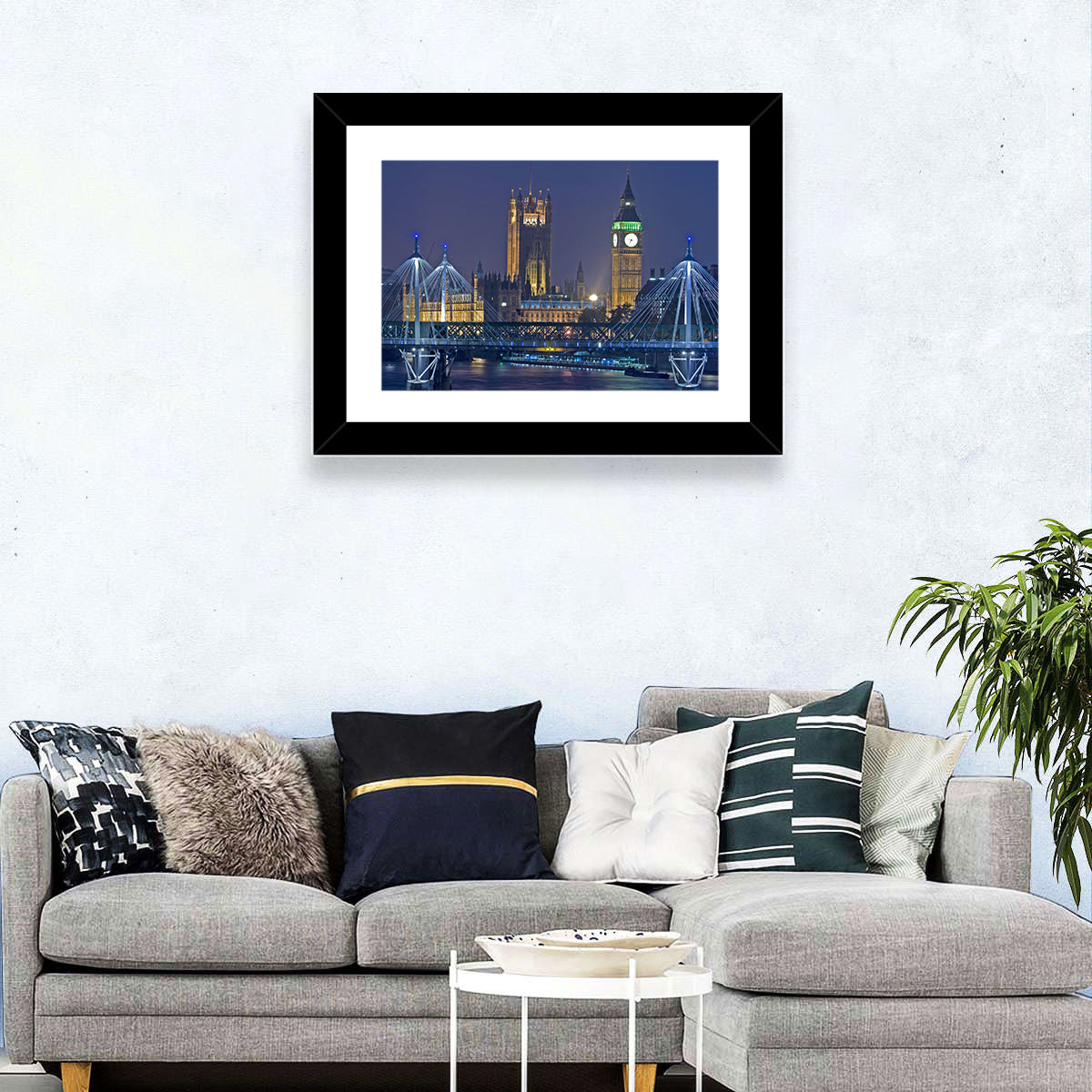 Big Ben Night Skyline Wall Art in a room, landscape