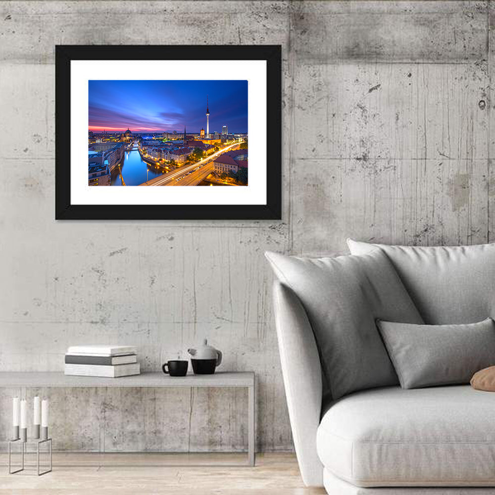 Berlin Skyline at Twilight Wall Art in a room, landscape