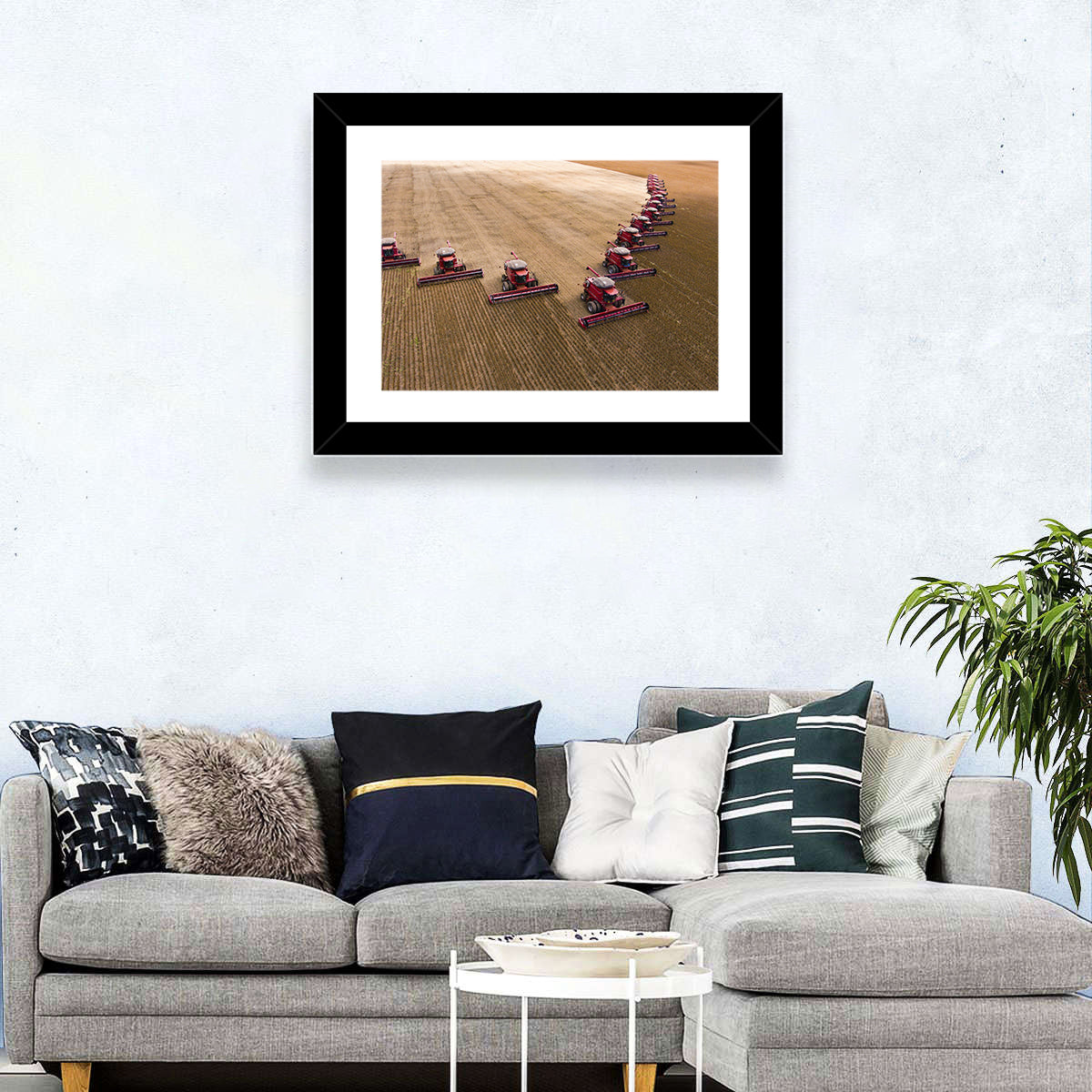 Aerial Soybean Harvest Wall Art in a room, landscape