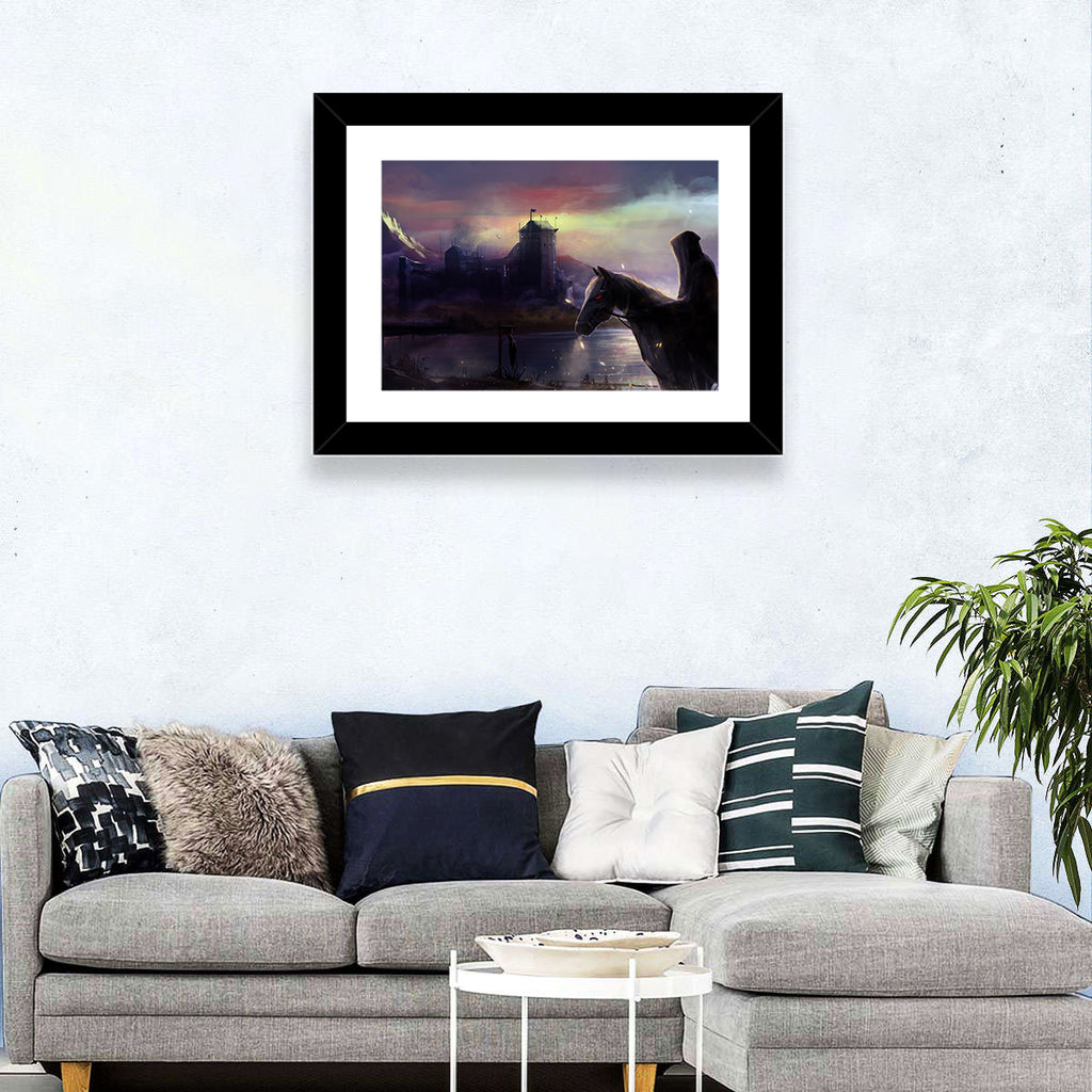 Horseman at Dusk by Misty Castle Wall Art