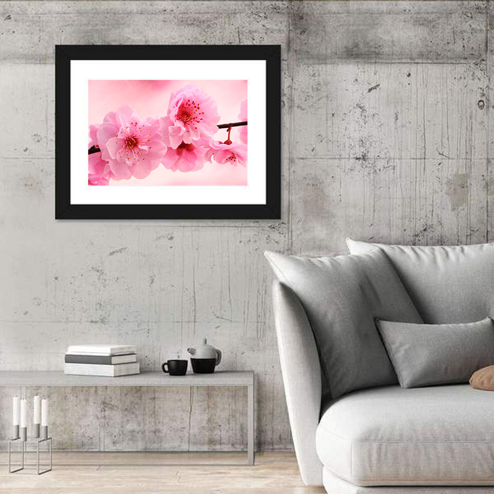 Cherry Blossom Branch Wall Art in a room, landscape